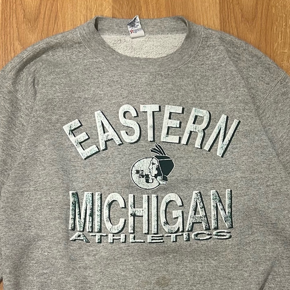 Vintage Eastern Michigan Athletics Gray Sweater Made in USA College Crewneck